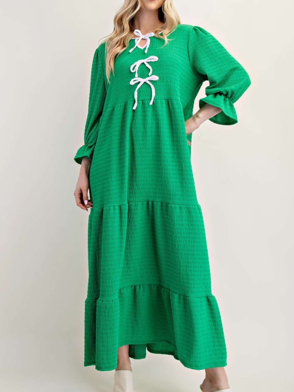Plus Size Celeste Long Dress w/ Pockets -Green